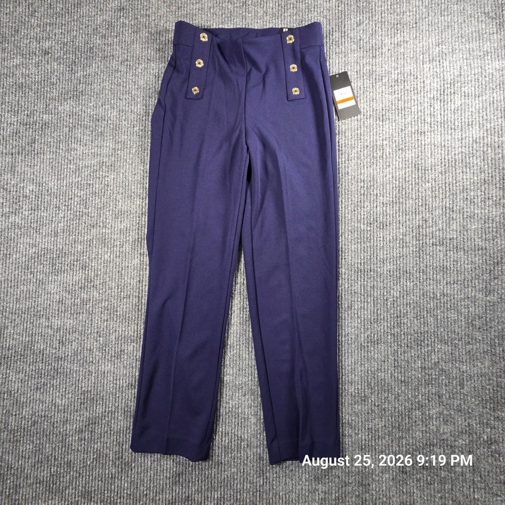 Jones New York Navy Blue Sailor Ankle Pants Gold Button High Rise XS NWT